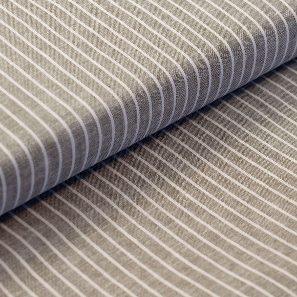 Tissu métis lin/coton "Rayures maxi" (kaki-blanc naturel)
