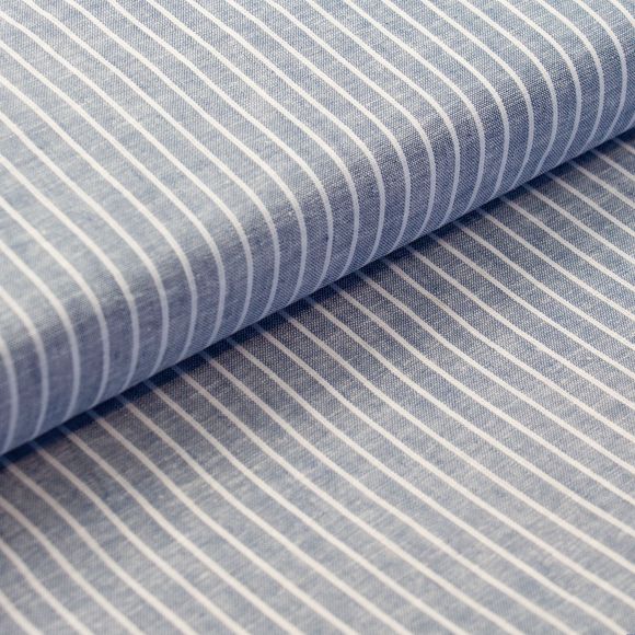 Tissu métis lin/coton "Rayures maxi" (bleu jean-blanc naturel)