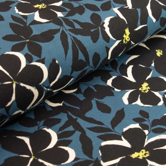 Jersey de coton "Maxi fleurs" (bleu denim-noir/blanc)