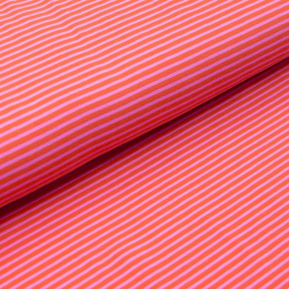 Tissu jersey - coton "Mini rayures" (orange-rose)