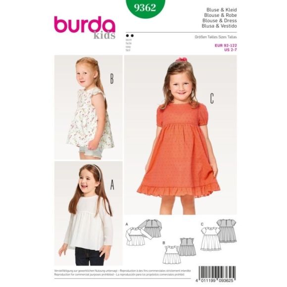 Schnittmuster - Kinder "Bluse & Kleid 9362“ (Gr. 92-122) von burda kids