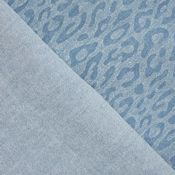 Tissu jean "Léopard" - coupon de 30 x 82 cm pour "Trousse Walhai" (bleu jean)