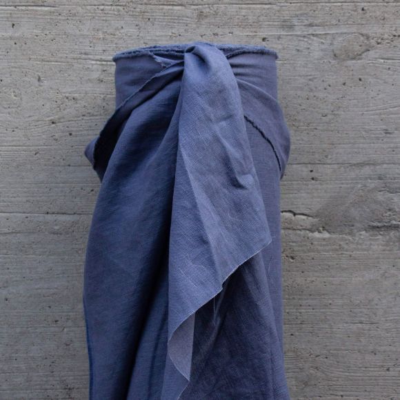 Tissu en lin - uni “natural washed” (bleu denim)