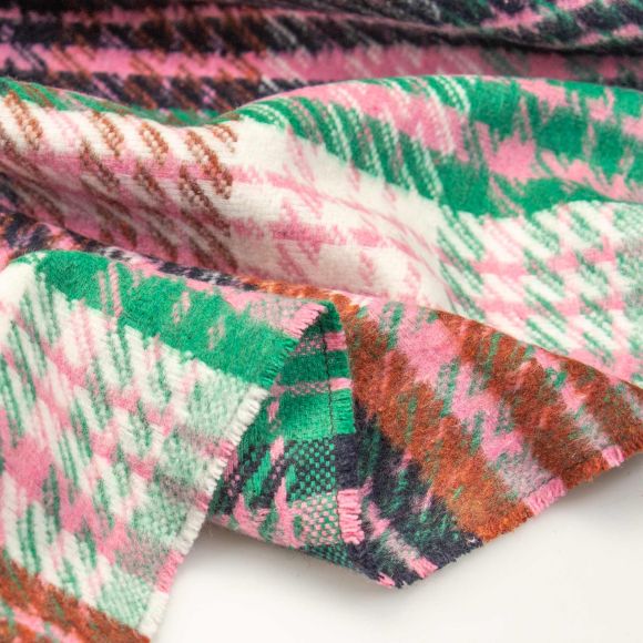 Tissu pour manteau coton/polyacrylique "Carreaux Mix" (rose/vert)