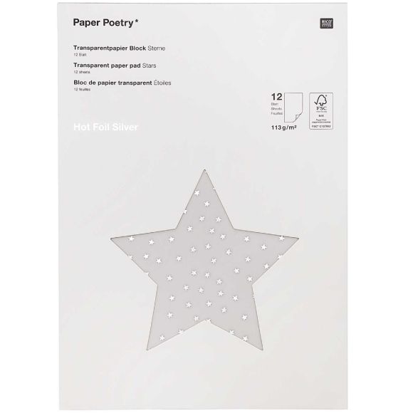 Papier transparent "Mini étoiles" A4, lot de 12 feuilles - 113 g/m² (blanc/argenté) de RICO DESIGN