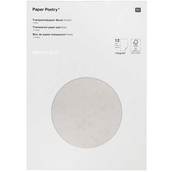 Papier transparent "Mini pois" A4, lot de 12 feuilles - 113 g/m² (blanc/doré) de RICO DESIGN
