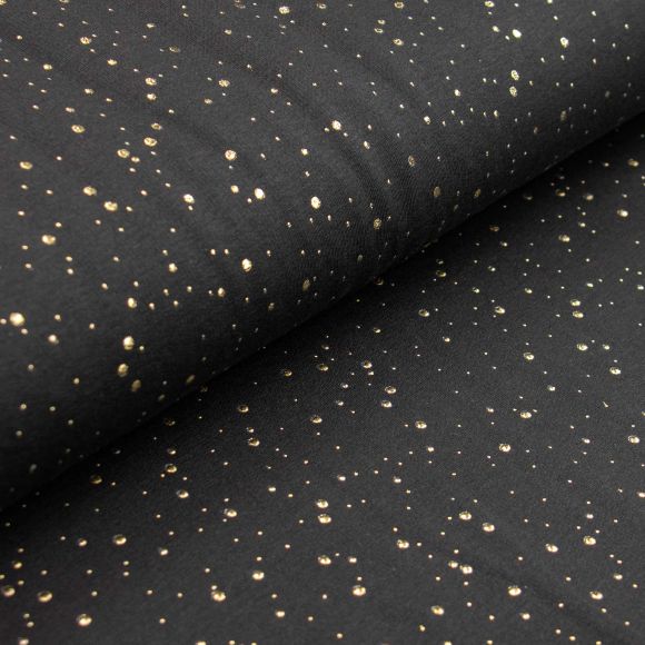 Sommersweat Baumwolle - French Terry "Shiny Star Sky" (schwarz-gold)