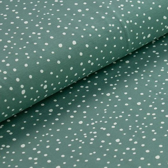 Jersey coton "Flocons de neige/points" (vert d'eau-blanc)