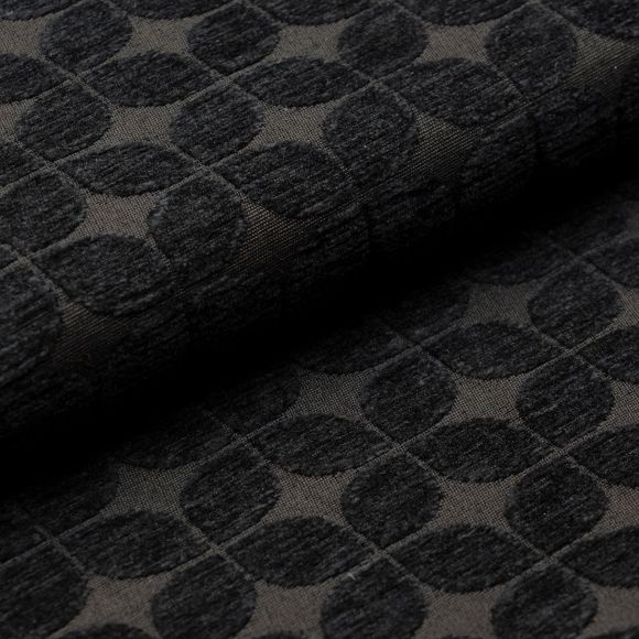 Tissu de décoration jacquard "Velours chenille/feuille rétro" (noir)