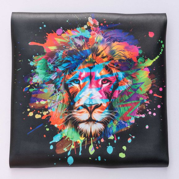 Carré de similicuir Nappa "Lion/Color Art" 44 x 44 cm (noir-multicolore)