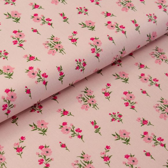 Wachstuch - Baumwolle beschichtet "Teflon - Blumen" (hellrosa-pink/grün)