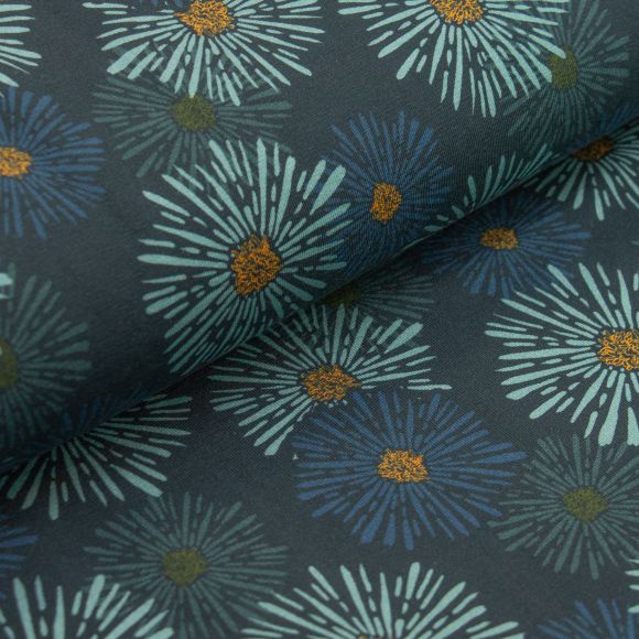 Jersey Baumwolle "Feuerwerk/Blume" (dunkelpetrol-dunkelblau/eisblau) von Fräulein von Julie