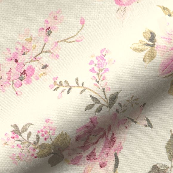 Canvas Baumwolle - beschichtet "Rosen" (creme-rosa/grün)