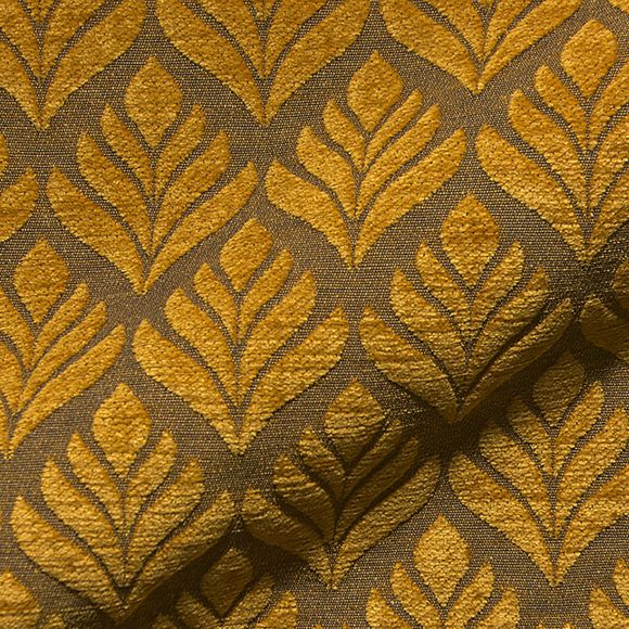 Tissu de décoration jacquard "Velours chenille/lotus" (jaune moutarde)