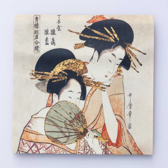 Kunstleder Nappa Panel "Geishas/Kyoto" 44 x 44 cm (ecru-bunt)
