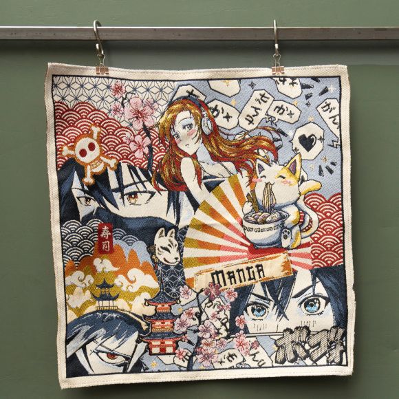 Carré jacquard "Manga" 48 x 48 cm (écru-multicolore)