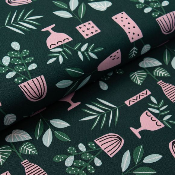 Canvas Bio-Baumwolle "Easy Weekend/Sprouts" (dunkelgrün-mint/rosa) von Cloud9 Fabrics