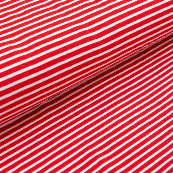 Jersey Baumwolle "Mini Streifen" (rot-weiss)