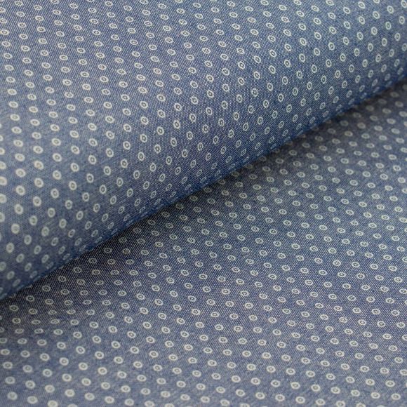 Tissu jean chambray en coton "dots" (bleu-blanc)