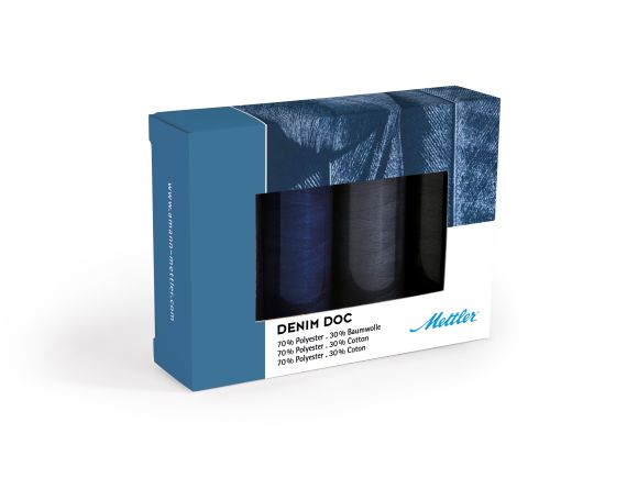 Set de fil à coudre "Denim Doc® - Dark" 4 bobines (bleu/gris/noir) de Mettler