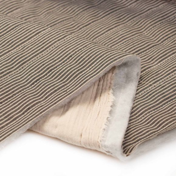 Double gaze de coton - tissu matelassé "Country Stripes/rayures" (noir/nature)