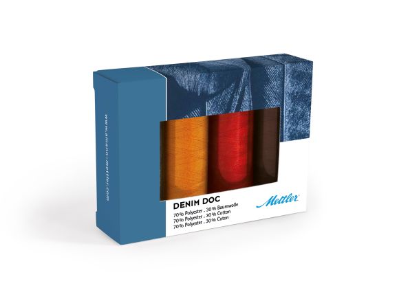 Set de fil à coudre "Denim Doc® - Terra" 4 bobines (orange/rouge) de Mettler