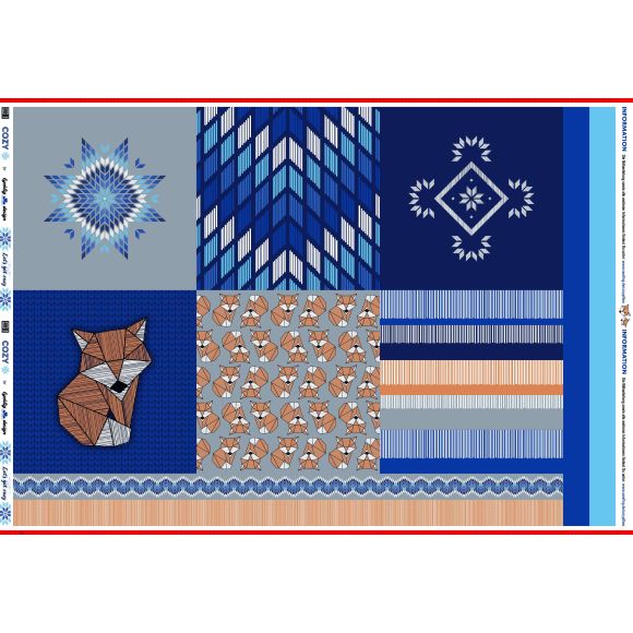 Canevas de coton - panneau "Cozy by lycklig design" (bleu/gris/orange/blanc) de Swafing