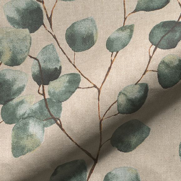 Canvas Baumwolle - beschichtet “Linen Look - Eukalyptus Aquarell" (natur-petrol/weiss)