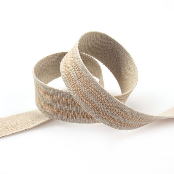 Sangle coton "Lurex/traits " 40 mm (beige gris-doré)