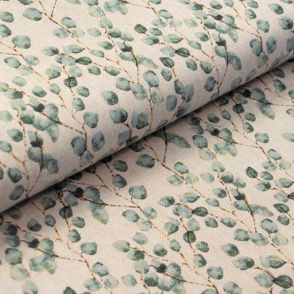 Canvas Baumwolle "Linen Look - Eukalyptus klein" (natur-grün)