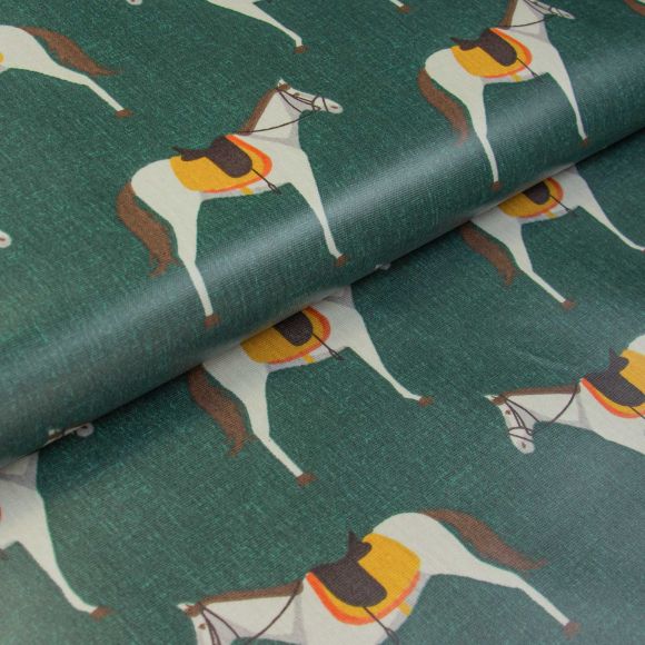 Canevas de coton - enduit "Cheval" (vert foncé-gris clair/jaune foncé) de Fryett's Fabrics