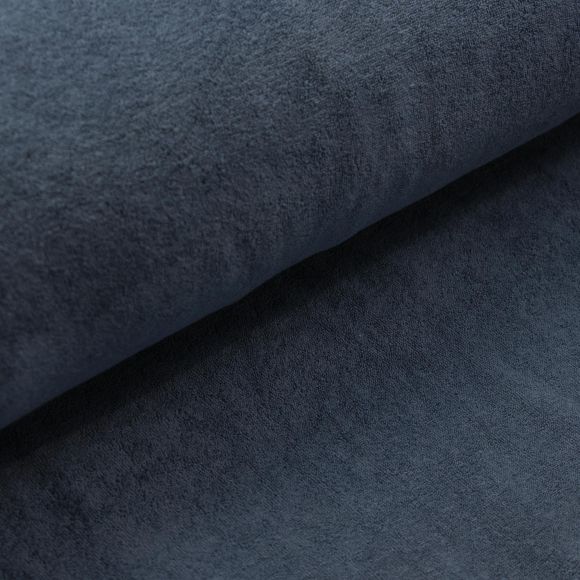 Tissu jersey éponge en coton bio "uni" (bleu jean foncé)