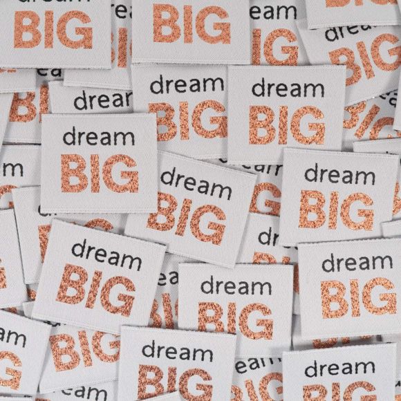 Étiquettes tissées "Dream BIG" - lot de 5 (blanc-cuivre-noir) de ikatee