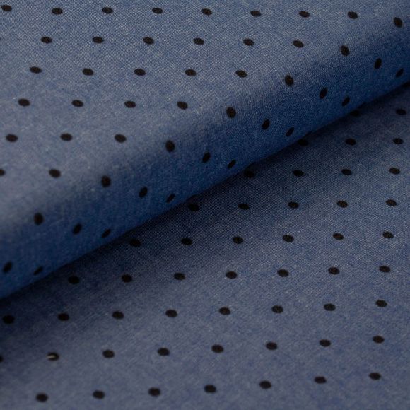 Tissu jean - chambray de coton "Denim Flock-pois" (bleu-noir)
