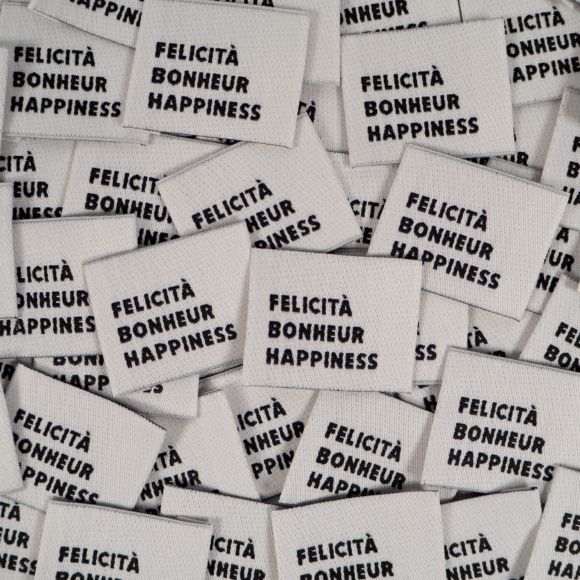 Étiquettes textiles à coudre "Felicità, Bonheur, Happiness" - lot de 5 (offwhite-noir) de ikatee