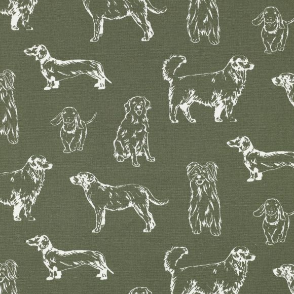 Canvas Baumwolle "Hunde" (khaki-ecru)