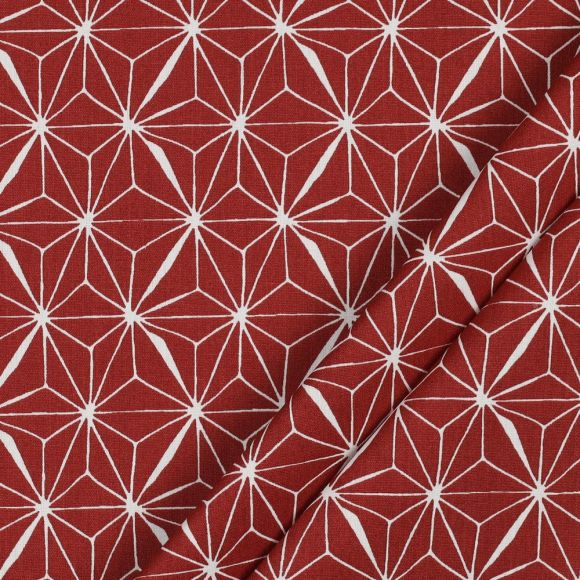 Toile cirée - coton enduit "Asanoha/Étoile" (rouge-blanc)