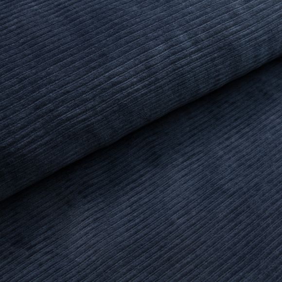 Velours à grosses côtes jersey - strié (bleu foncé)