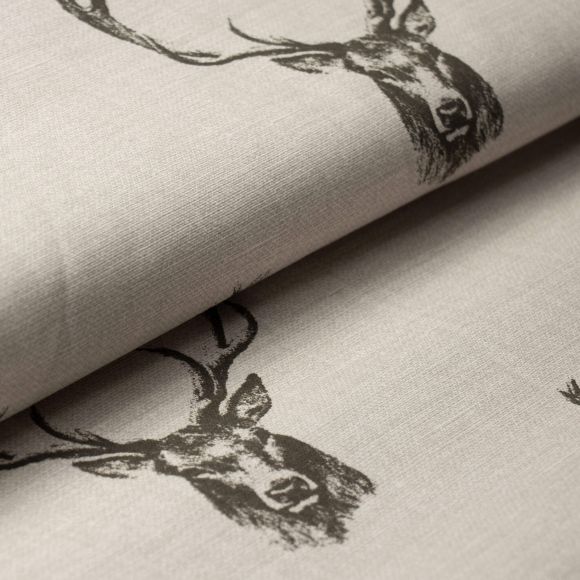 Canevas coton "Aspect lin - Stags/chevreuif" (nature-brun noir) de Fryett's Fabrics