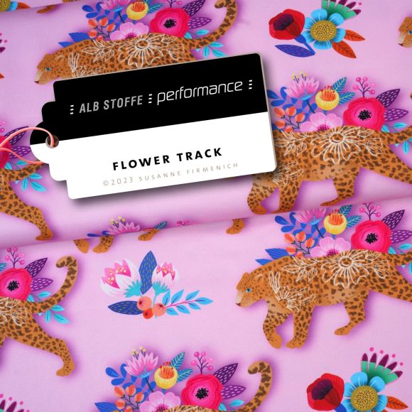 Sportjersey Trevira Bioactive "Performance-Flower Track/Leopard" (rosa-bunt) von ALBSTOFFE