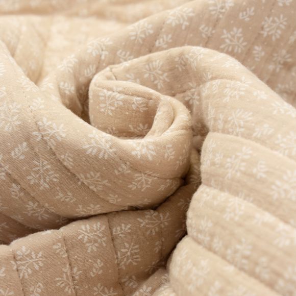 Double gaze - tissu matelassé en coton "Branchages/pois" (sable-blanc)