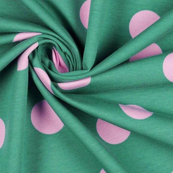 Sommersweat Baumwolle - French Terry "Polka Big Dots" (altmint-hellrosa)