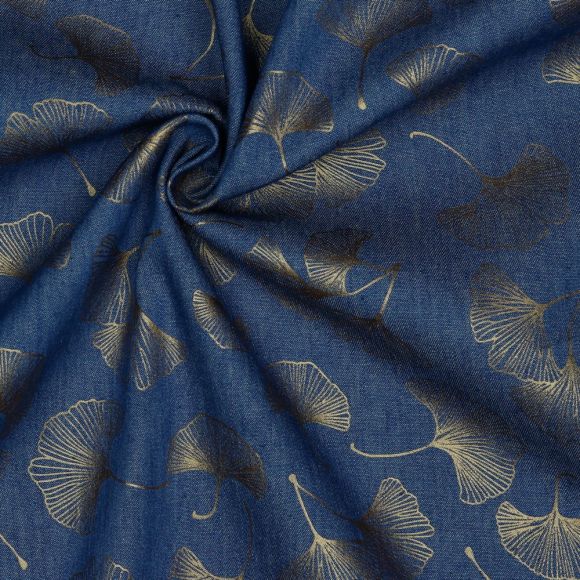 Tissu jean - chambray en coton "Ginko/Foil" (bleu denim-doré)
