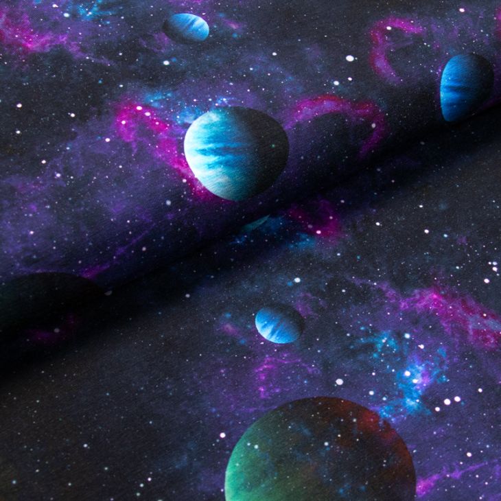 Jersey Baumwolle "Universum/Planeten" (dunkelblau)