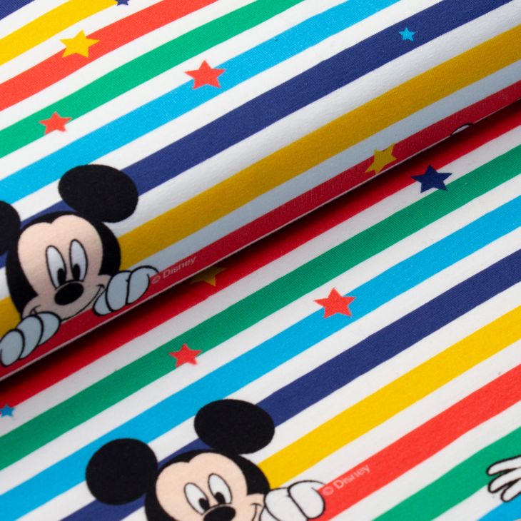 Jersey Baumwolle "Disney/Micky Maus & Streifen" (weiss-bunt)